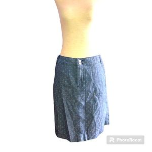 Coastal Grandmother Cotton‎ Denim Blue White Polka Dot Midi Skirt Pockets Sz 14